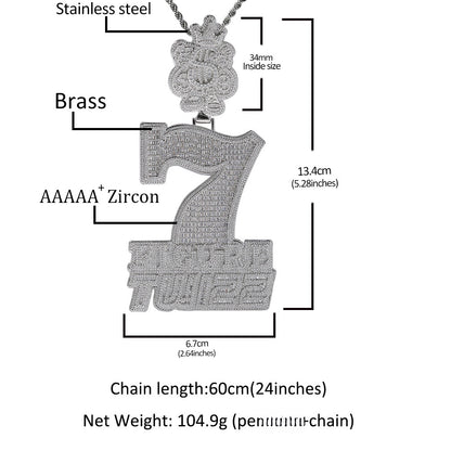 Number 7 pendant size guide with 24 inch twist chain
