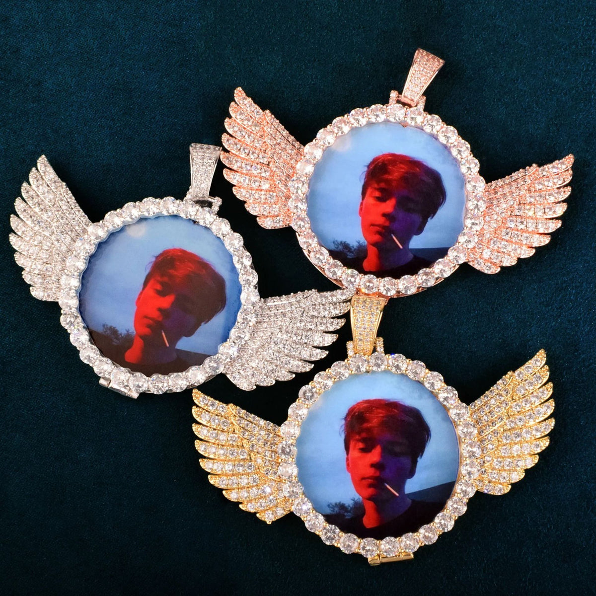 Winged Photo Frame Hip Hop Pendant Necklace for Unisex product image