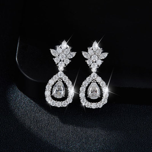 Moissanite Drop Earrings for Women, Pear Floral Stud Dangle Earrings, S925 Silver 18K Gold Plated alternate product image