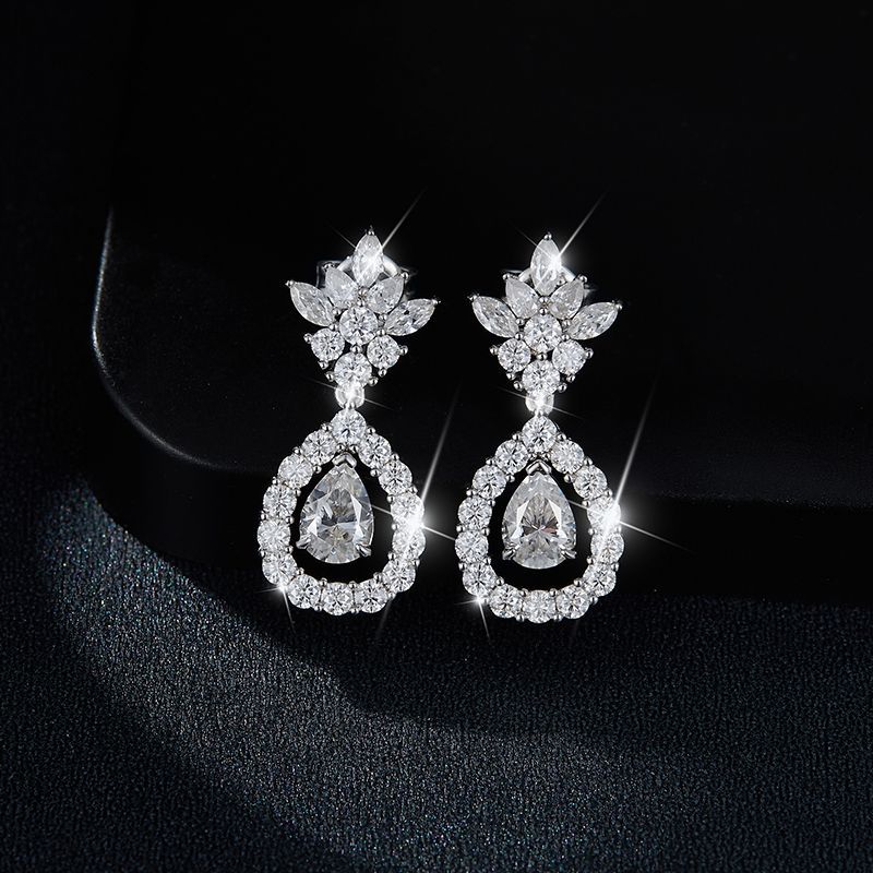 Moissanite Drop Earrings for Women, Pear Floral Stud Dangle Earrings, S925 Silver 18K Gold Plated product image