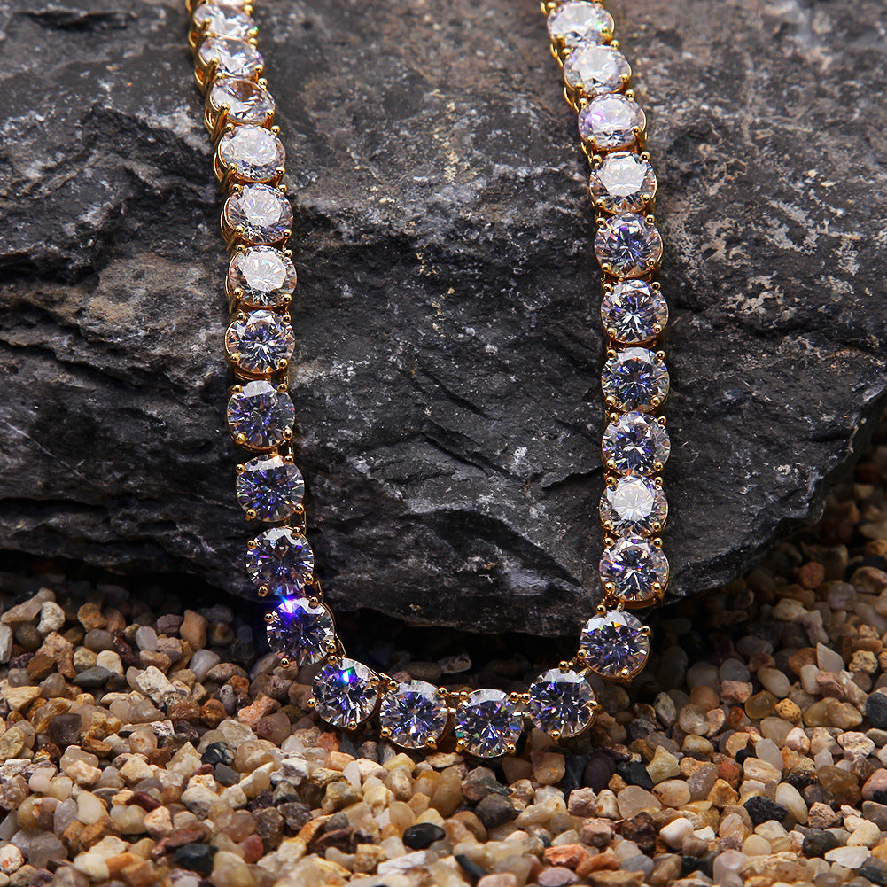 Men’s Iced Out Cubic Zirconia Line Chain Necklace Pendant in Gold Plated or Silver Plated