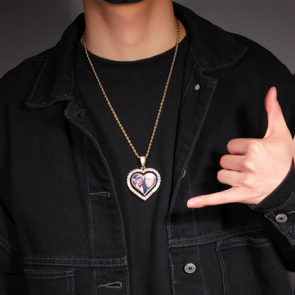 Rotating Heart Photo Pendant Necklace for Women – Gold Plated or Silver Plated Twisted Chain