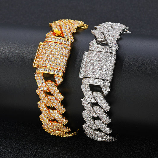 14 mm Diamond-Shaped Iced Cuban Copper Necklace or Bracelet with Cubic Zirconia - CHA013 alternate product image
