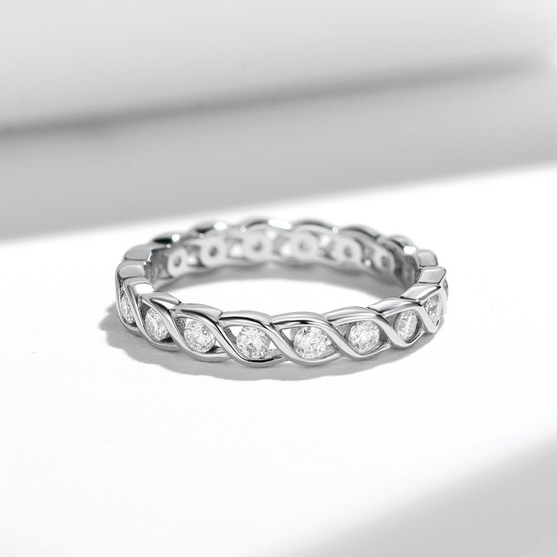 925 Silver Moissanite Twist Wave Ring, 18K Gold-Plated Stackable Band for Women product image