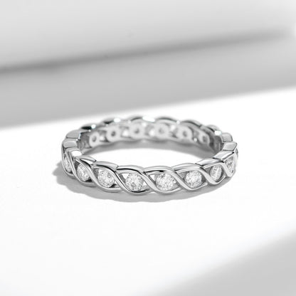 925 Silver Moissanite Twist Wave Ring, 18K Gold-Plated Stackable Band for Women