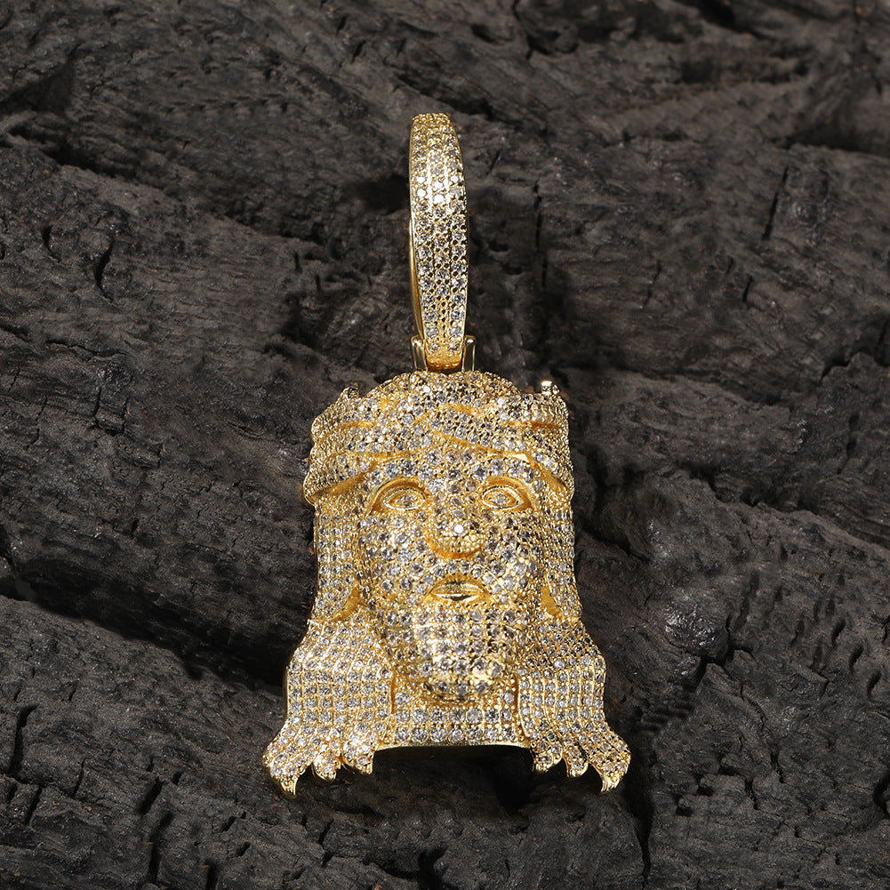 Men’s Iced Cartoon Portrait Pendant Necklace with Cubic Zirconia Twist Chain