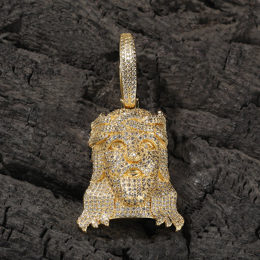 Men’s Iced Cartoon Portrait Pendant Necklace with Cubic Zirconia Twist Chain