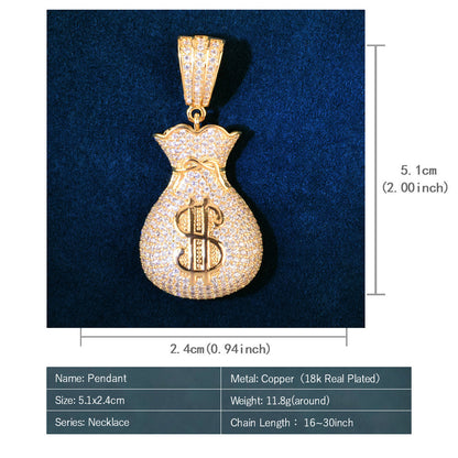 Iced Out Money Bag Pendant Necklace