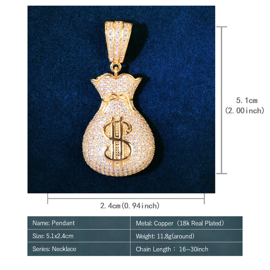 Iced Out Money Bag Pendant Necklace