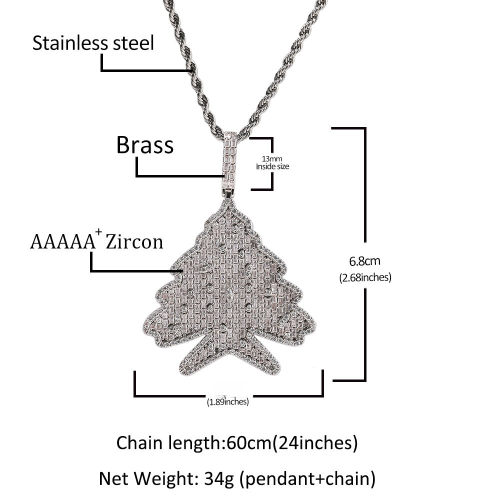 Iced Out Christmas Tree Pendant Necklace for Women – Cubic Zirconia Hip Hop Statement Chain, White Holiday Tree Charm with 24 Inch Twist Chain