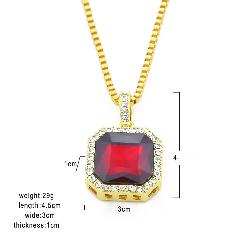 Gold Plated Square Crystal Pendant Necklace with Cubic Zirconia Halo - Hip Hop Statement Chain for Women product image
