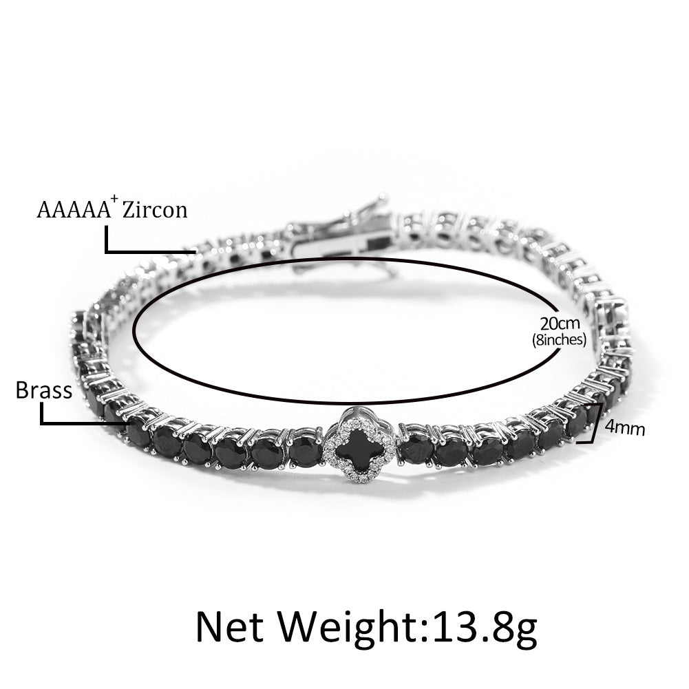 Unisex Silver Black Cubic Zirconia Chain Bracelet - Trendy Statement Tennis Bracelet in 7 Inch & 8 Inch