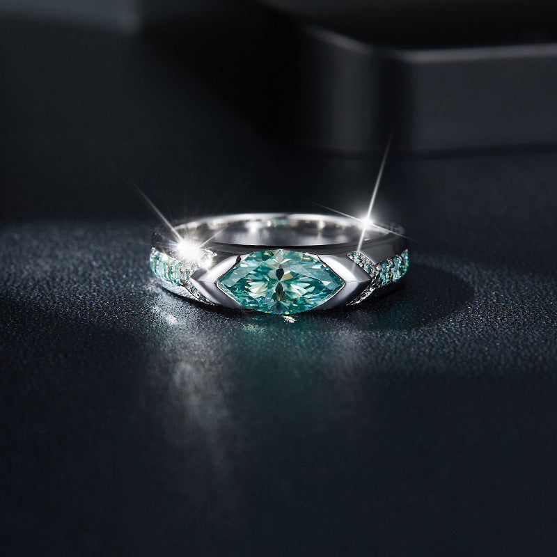 Marquise Blue-Green Moissanite Ring in Sterling Silver, Unisex Engagement Ring product image