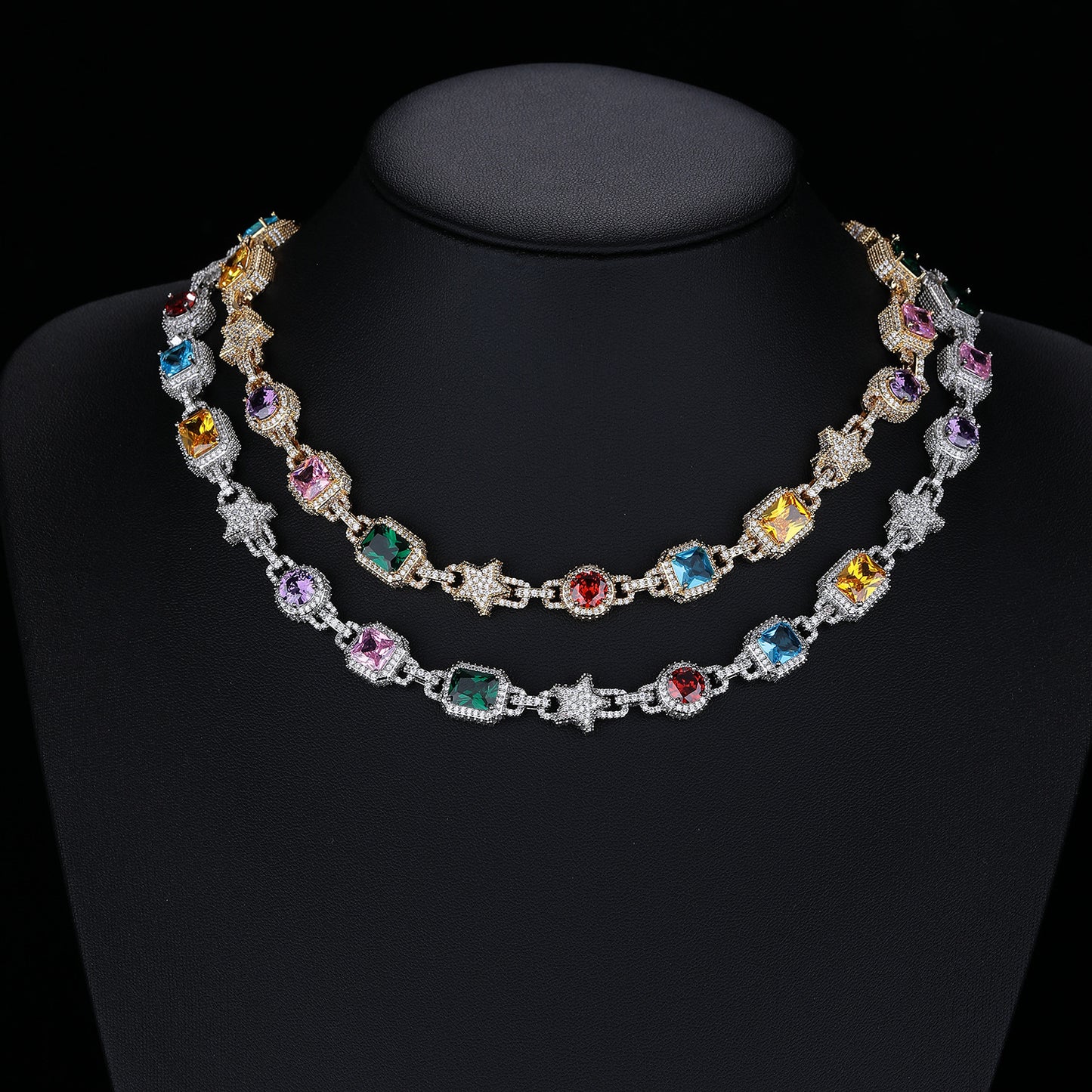 Colorful Geometric Star Chain Bracelet Necklace, 10mm Link Jewelry