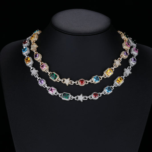Colorful Geometric Star Chain Bracelet Necklace, 10mm Link Jewelry
