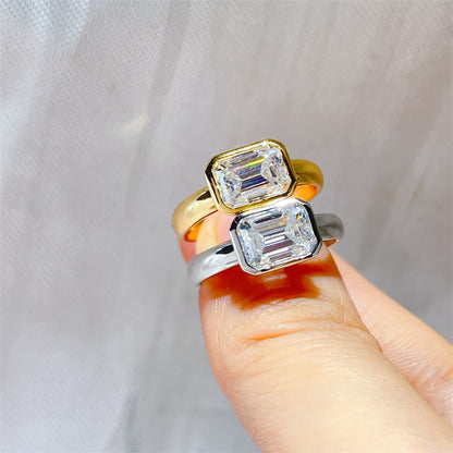 2 Carat Emerald Cut Moissanite Ring for Women, S925 Polished Bezel Set Promise Engagement Ring