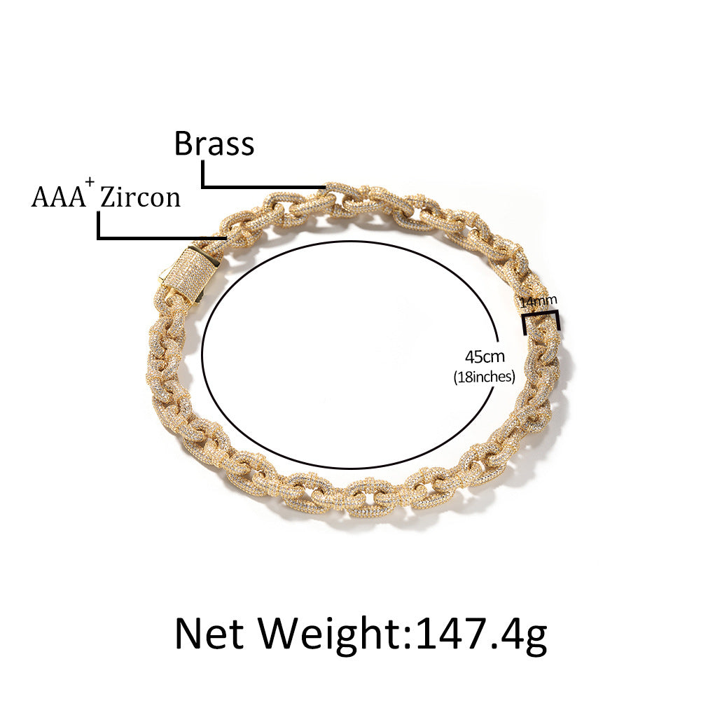 Minimalist Iced Cuban Link Chain Necklace in Brass with Cubic Zirconia for Women & Men