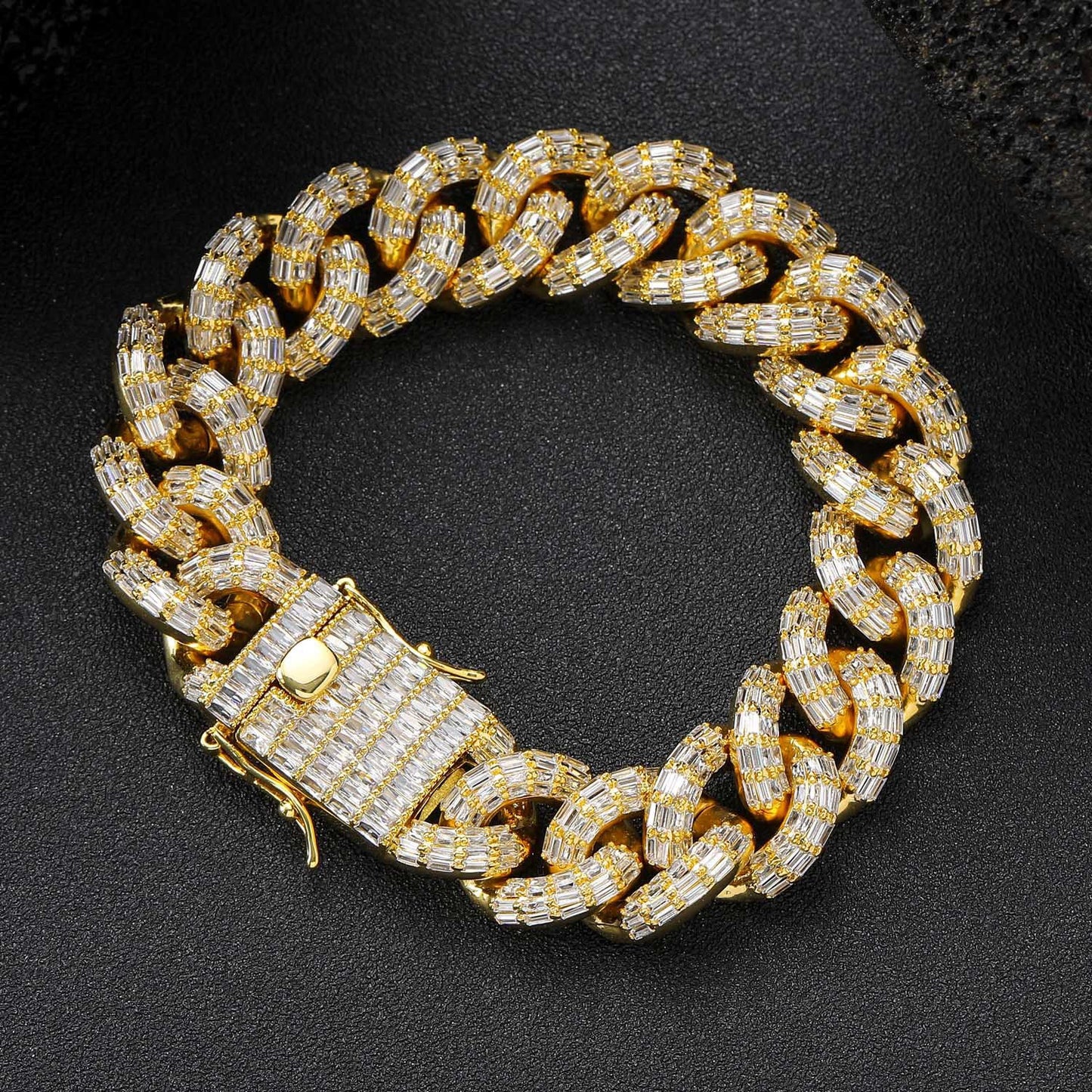 Hip Hop Light Luxury Square Cuban Link Cubic Zirconia Bracelet for Men