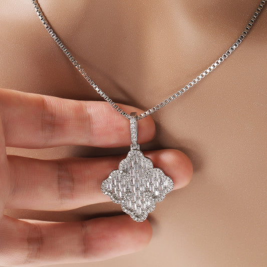 Leaf Pendant Necklace with Cubic Zirconia on 24 Inch Twist Chain for Women - Gold or Silver Tone Statement Jewelry