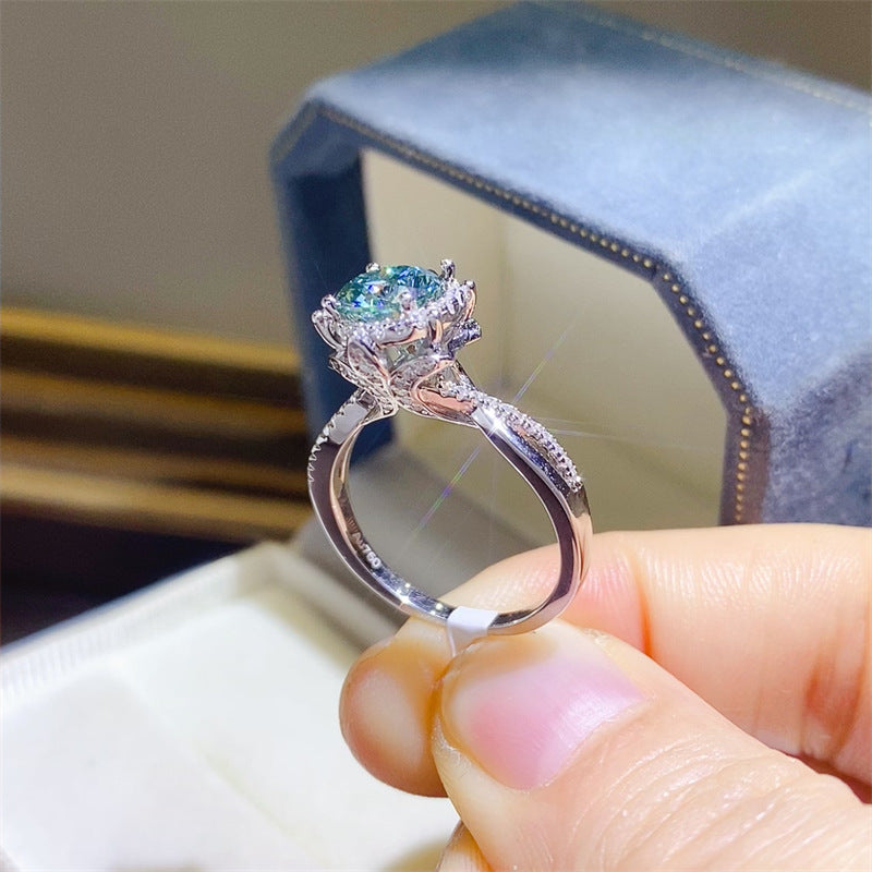 Green Moissanite Flower Ring for Women, 2 Carat Engagement Ring Style product image
