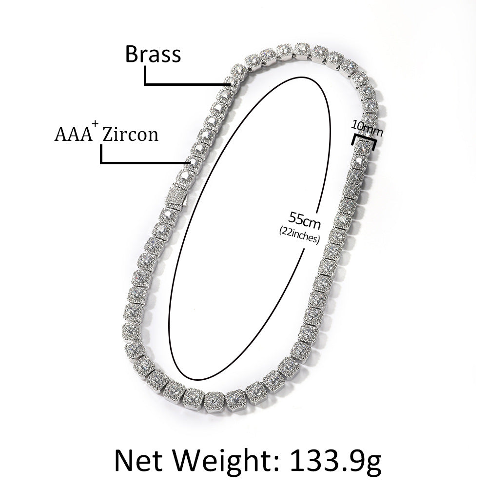 Iced Out Square Link Chain Necklace with Cubic Zirconia Pendant Style for Women & Men