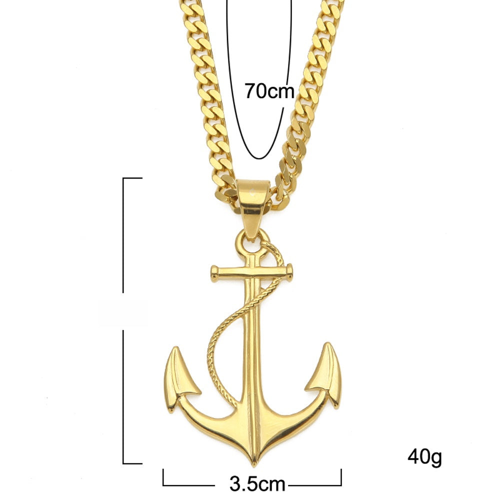 Unisex Gold Plated Stainless Steel Anchor Pendant Necklace with 5mm Cuban Chain product image