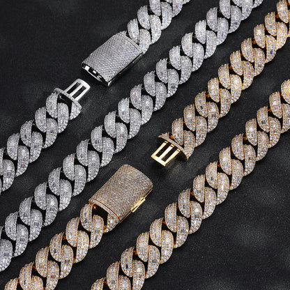 Iced Out Cuban Link Chain Necklace Bracelet, 20mm Hip Hop Cubic Zirconia Jewelry