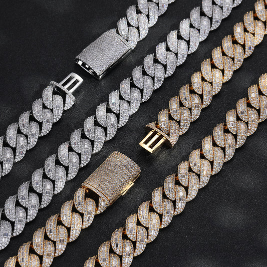 Iced Out Cuban Link Chain Necklace Bracelet, 20mm Hip Hop Zircon Jewelry