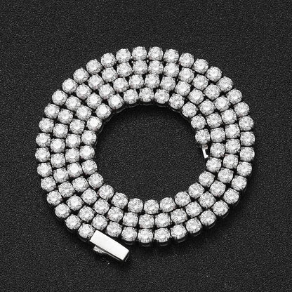 4 mm Round CZ Tennis Hip Hop Necklace with Stainless steel Base - CHA054