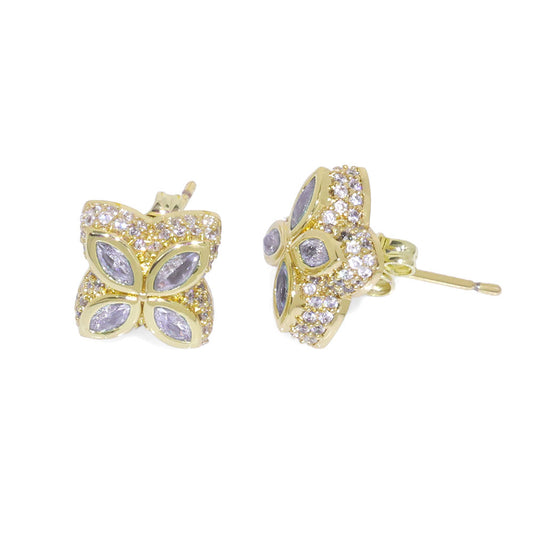 Clover CZ Stud Hip Hop Earrings with Copper Base - EAR031 alternate product image