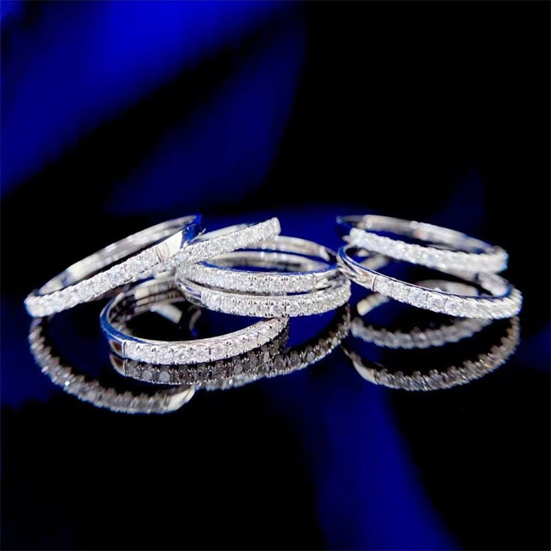 Moissanite Pave Band Ring for Women, Slim Stacking Ring in White Tone, Minimal Sparkle Promise Ring, Tail Ring, Sizes 9-19 product image
