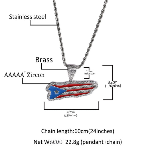 Iced Irregular Flag Pendant Necklace with Cubic Zirconia Twist Chain for Women & Men