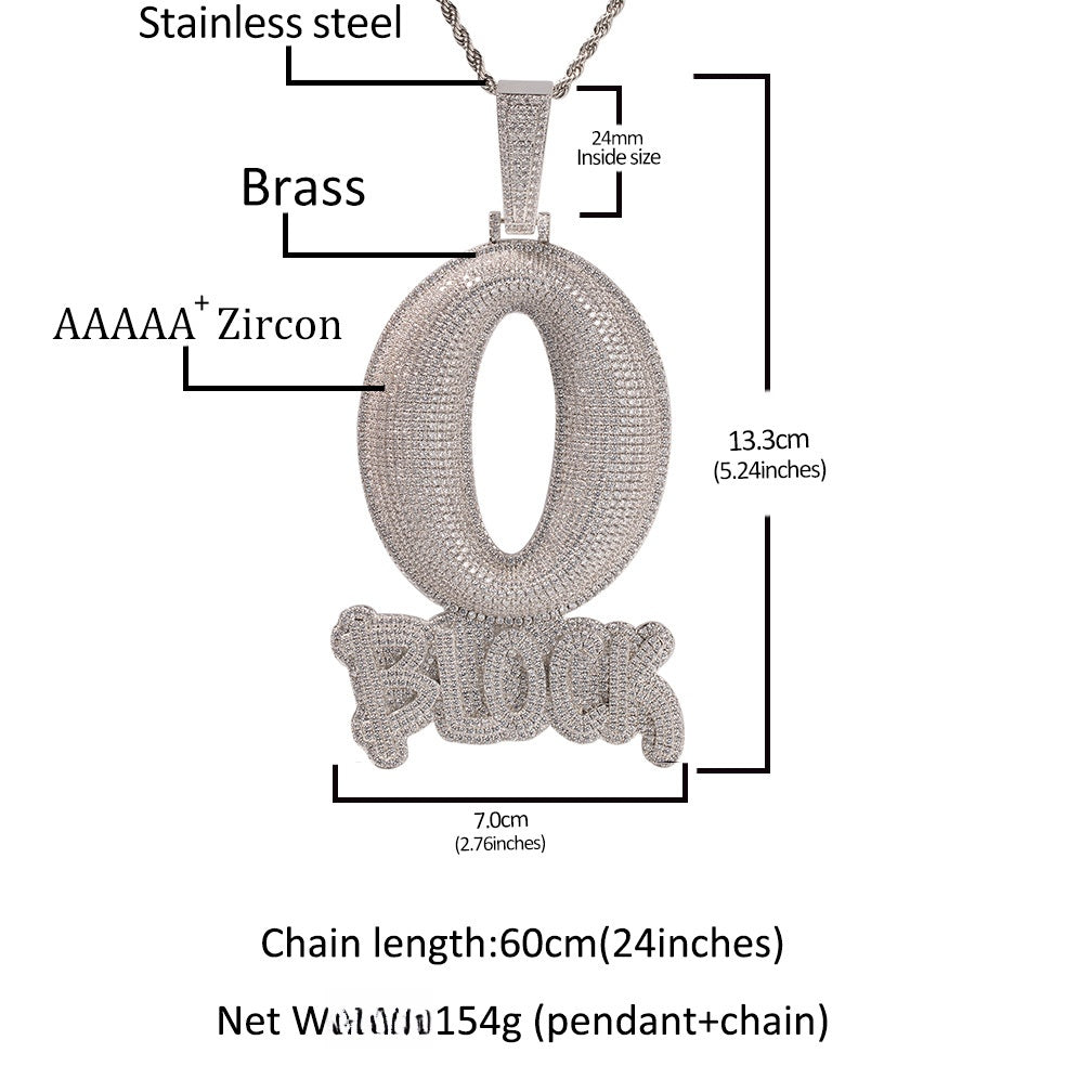 Iced Out Letter Pendant Necklace for Men and Women - Silver Plated Cubic Zirconia Hip Hop Statement Chain, 24 Inch Twist Rope Chain product image