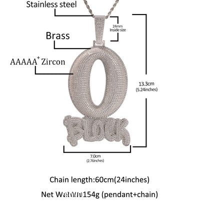 Iced Out Letter Pendant Necklace for Men and Women - Silver Plated Cubic Zirconia Hip Hop Statement Chain, 24 Inch Twist Rope Chain