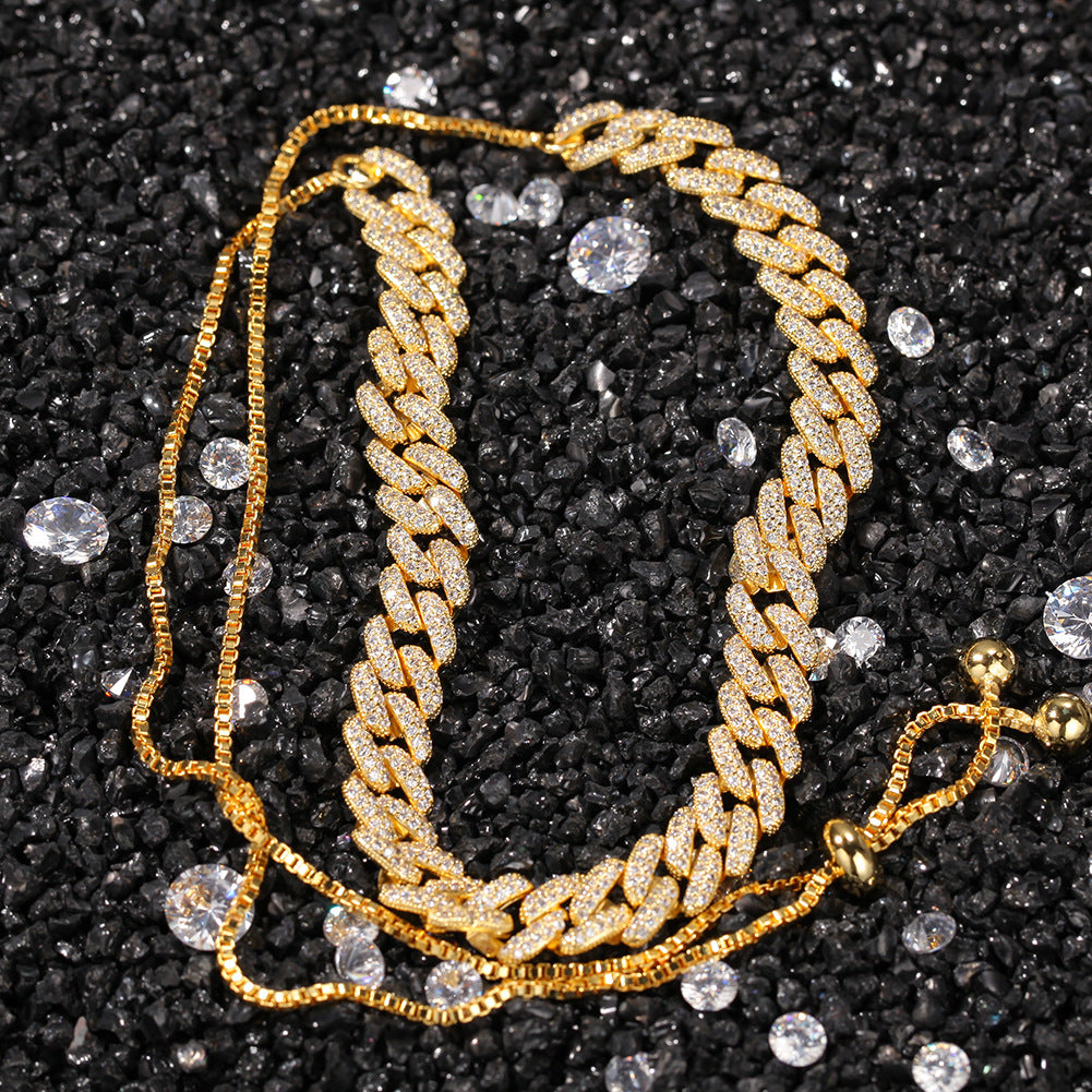 Unisex Cuban Link Cubic Zirconia Necklace Adjustable Chain in Gold, Silver & Rose Gold product image