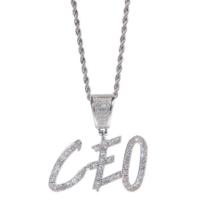 Silver-tone CEO script pendant necklace