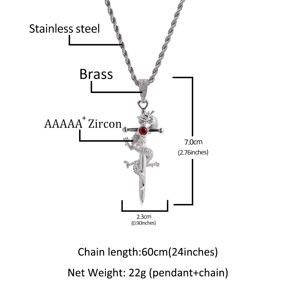Iced Lizard Cross Pendant Necklace with Cubic Zirconia Twisted Chain - Silver, Blue, Red & Black Statement Necklace product image