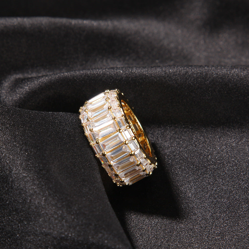 Triple Row Baguette Crystal Ring for Women – Gold Plated or Silver Plated Statement Band product image
