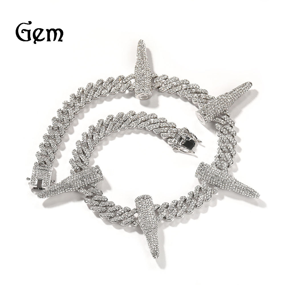 Iced Spike Cuban Link Necklace Silver Tone Statement Pendant Chain for Men & Women product image