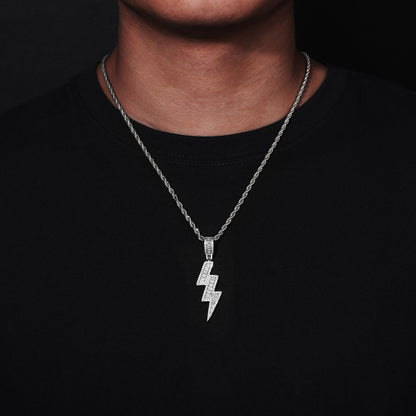Lightning Bolt Zircon Pendant Necklace, Hip Hop Chain Jewelry for Men
