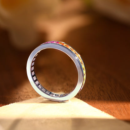 Rainbow Gradient Princess Cut Lab-Created Sapphire Eternity Ring, 2mm, S925 Sterling Silver, 18K Gold Plated