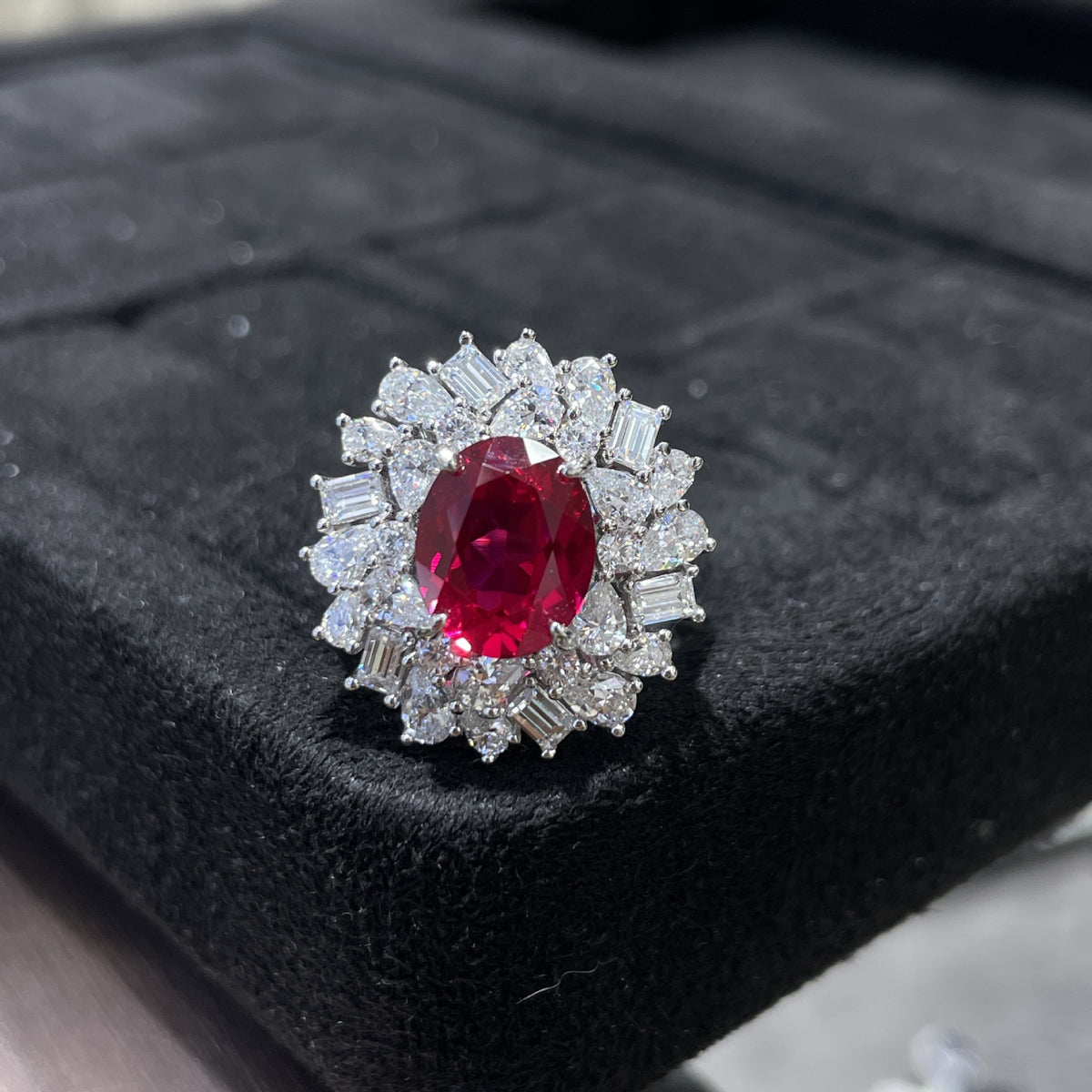 Ruby Red Crystal Bracelet, Oval Halo Vintage-Inspired Jewelry product image