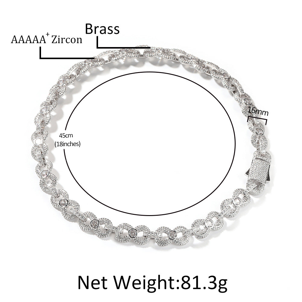 Unisex Silver Tone Cubic Zirconia Circle Link Chain Necklace & Bracelet Set product image