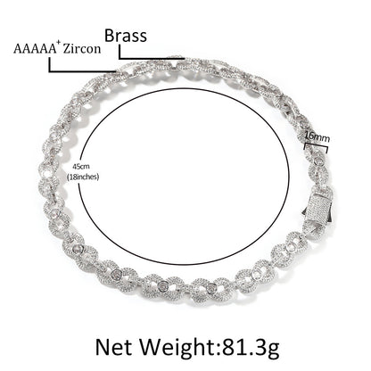 Unisex Silver Tone Cubic Zirconia Circle Link Chain Necklace & Bracelet Set