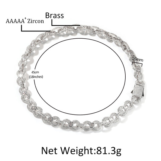 Unisex Silver Tone Cubic Zirconia Circle Link Chain Necklace & Bracelet Set