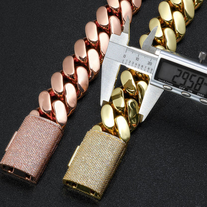 30-40 mm Polished Cuban with CZ Clasp Hip Hop Bracelet with Copper Base - CHA178