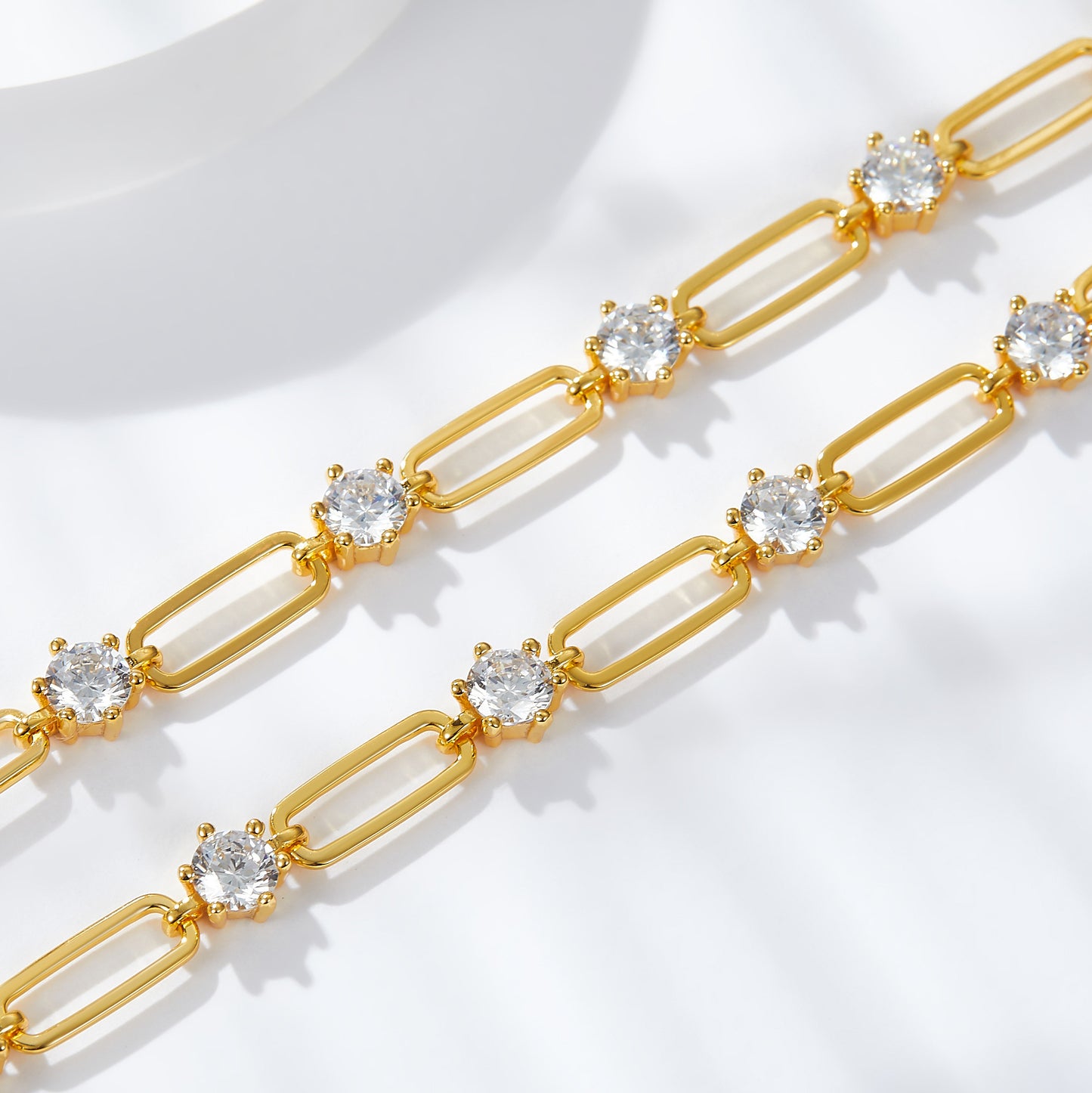 18K Gold Paperclip Link Moissanite Necklace, Round Stone Station Chain product image