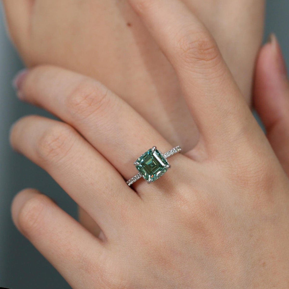 2.5 Carat Green Asscher Cut Moissanite Ring product image