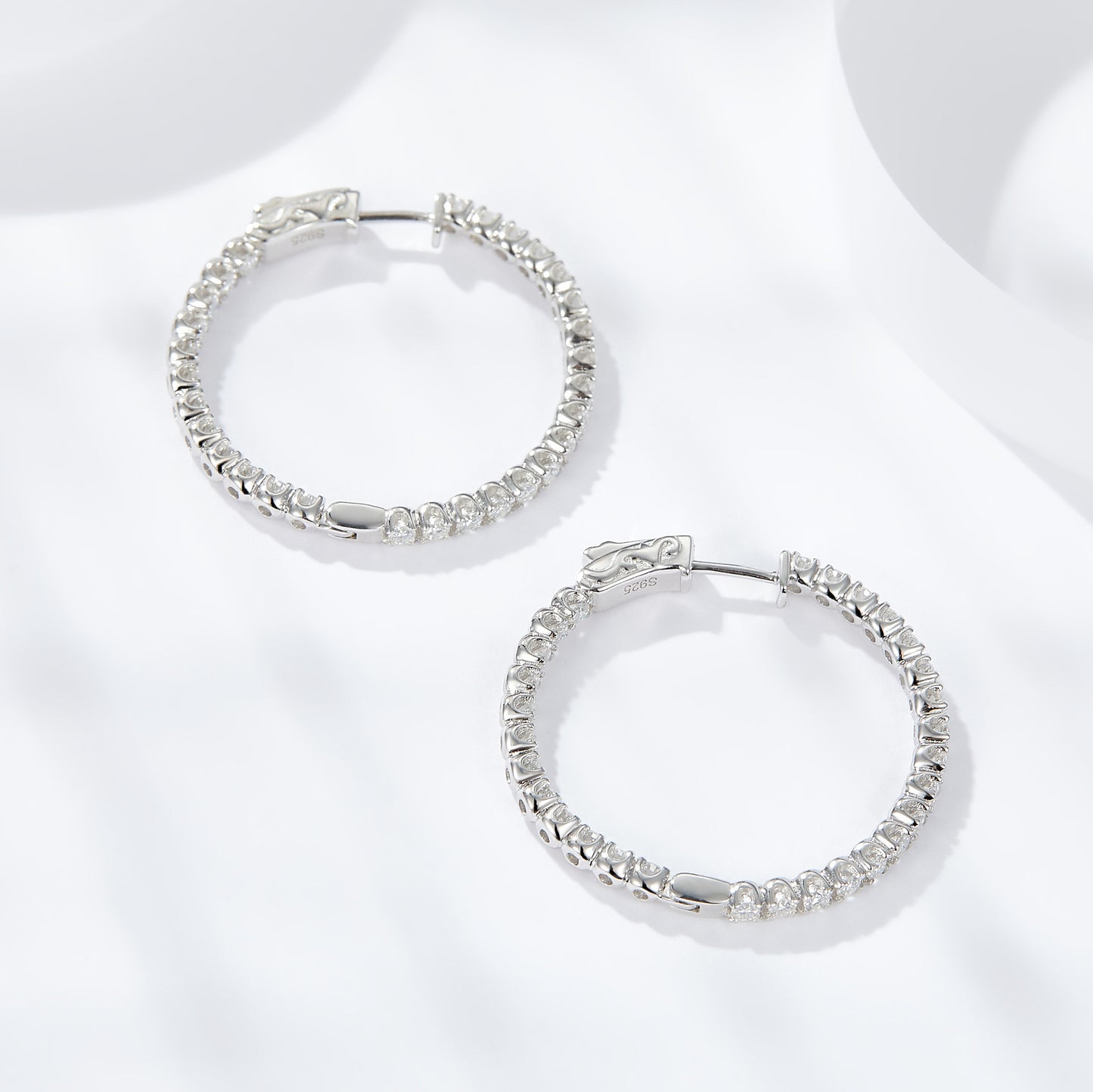 S925 Sterling Silver Hoop Earrings with Clear Stone Pave Detail product image