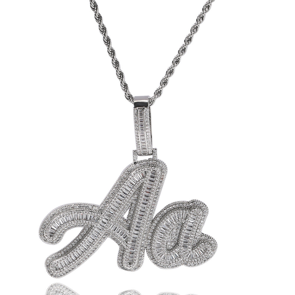 Personalized Bubble Letter Pendant Necklace with Cubic Zirconia Iced Initial Chain for Women product image